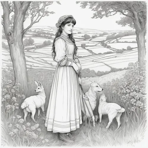 shepherdess,shepherdesses,shepherding,kirtle,shepherd,lughnasa,Illustration,Black and White,Black and White 13