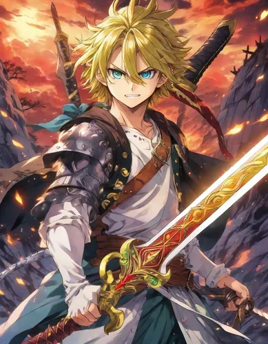 Meliodas pecado de la ira  estilo vikingo armado con espada ,king sword,dragon slayer,leo,cg artwork,uruburu,scroll wallpaper,knight star,alexander,meteora,alibaba,sword,stone background,wind warrior,