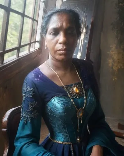 a woman is sitting near a window wearing a costume,shailaja,sivakami,pramila,abhinaya,suseela,manjeri