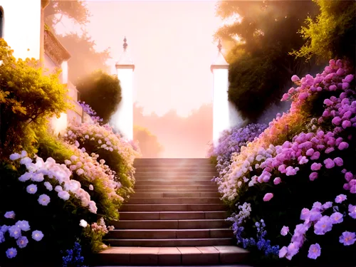 walkway,flower garden,stairways,pathway,stairs to heaven,everlasting flowers,steps,stairway to heaven,way of the roses,heavenly ladder,to the garden,the mystical path,bloomeries,winding steps,heavenward,bougainvilleans,flower background,stairs,towards the garden,heaven gate,Illustration,American Style,American Style 01