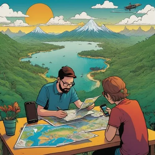 digital nomads,kamchatka,travel poster,stratovolcano,settlers of catan,placemat,volcanos,patagonia,navigation,alaska,travelers,world travel,mountain world,orienteering,nz,llanquihue lake,kodiak,continents,game illustration,cartography,Illustration,Paper based,Paper Based 27