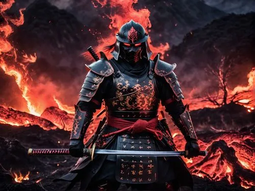 uruk,surtr,surtur,samurai,warlord,samurai fighter,berserker,kagemusha,orochi,ashigaru,kensei,warden,auditore,firebrand,fire background,talhelm,tengen,naomasa,kiyomasa,kenzan,Illustration,Realistic Fantasy,Realistic Fantasy 46