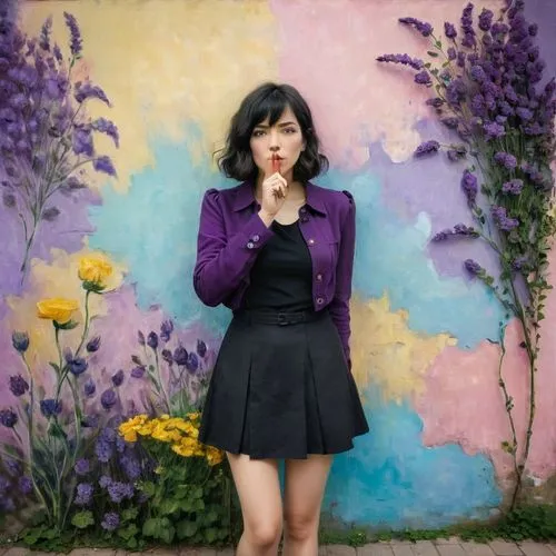 utada,girl in flowers,la violetta,suzong,purple background,flower background,Art,Artistic Painting,Artistic Painting 49