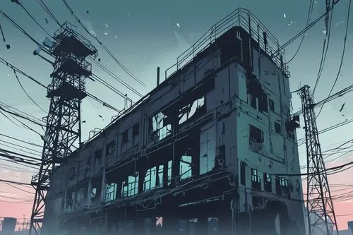 industrial landscape,cybertown,lain,cosmodrome,cybercity,soma,sawano,industrial ruin,susukino,warehouses,okabe,refinery,industrial,flcl,industrialism,cyberworld,kamurocho,wires,mainframes,chemical plant,Illustration,Vector,Vector 01