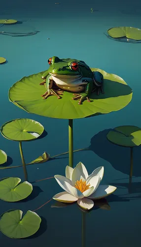 lotus on pond,lily pad,pond frog,water lotus,lily pads,lotus pond,lily pond,frog background,pond lily,pond flower,lilly pond,pond turtle,waterlily,water lilies,water lily,giant water lily,large water lily,lotus blossom,broadleaf pond lily,lotus,Conceptual Art,Sci-Fi,Sci-Fi 07