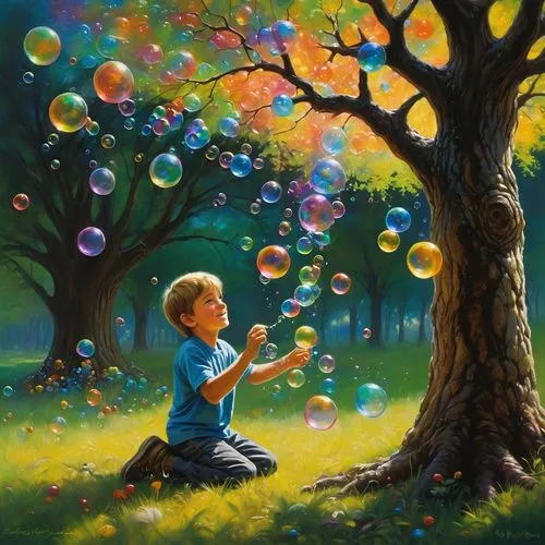 soap bubbles,soap bubble,inflates soap bubbles,little girl with balloons,giant soap bubble,colorful balloons,Illustration,Realistic Fantasy,Realistic Fantasy 32