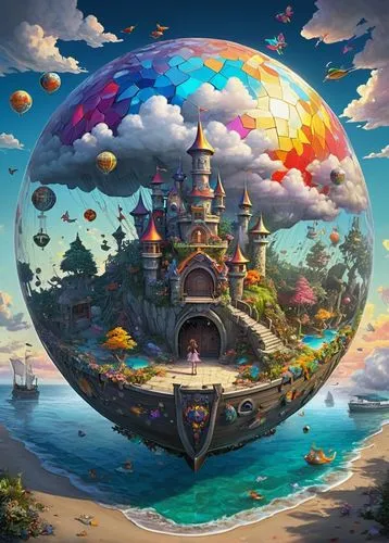 fantasy world,3d fantasy,waterglobe,little planet,dream world,fairy world,fantasy city,fantasy picture,rainbow world map,fantasy art,globe,fantasy landscape,the globe,world digital painting,wonderland,prism ball,crystal ball,floating island,fantasia,panoramical,Conceptual Art,Graffiti Art,Graffiti Art 05