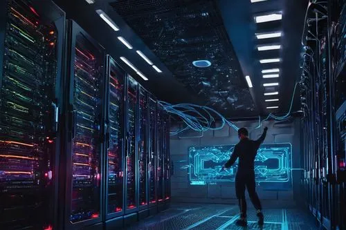 Cloud computing, AWS architecture, modern data center, futuristic, sleek lines, metallic materials, rows of servers, blinking lights, cables and wires, virtual private cloud, Amazon Elastic Compute Cl