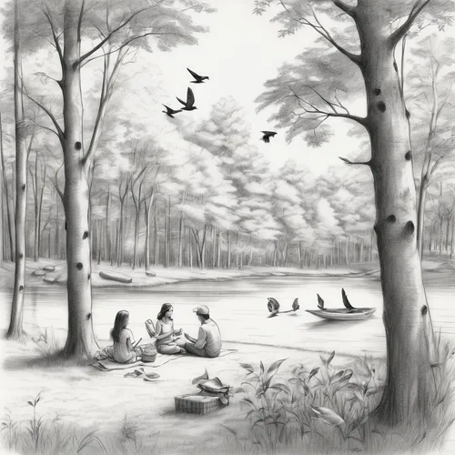 hunting scene,people fishing,picnic,children drawing,fishing camping,migratory birds,waterfowls,happy children playing in the forest,book illustration,picnic boat,water birds,waterfowl,bird painting,charcoal nest,game illustration,bird illustration,hand-drawn illustration,the birds,fishing classes,campsite,Illustration,Black and White,Black and White 30