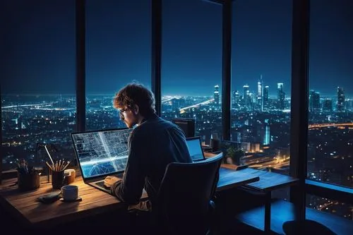 night administrator,man with a computer,japan's three great night views,city at night,cybertrader,virtualisation,city lights,above the city,cypherpunks,soir,night watch,nightwatch,night scene,blue hour,citylights,cyberview,frankfurt,nightwatchman,city view,stock exchange broker,Photography,Black and white photography,Black and White Photography 03