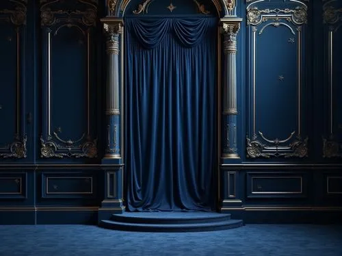 curtain,theater curtain,blue room,the door,a curtain,blue door,art deco background,blue doors,theatre curtains,french digital background,doorway,theater curtains,stage curtain,mihrab,room door,door,portal,armoire,enfilade,royal blue,Photography,General,Realistic