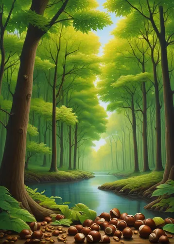 Create a calming poem inspired by the serenity of a chestnut forest.,forest landscape,forest background,green forest,landscape background,deciduous forest,coniferous forest,chestnut forest,forest glad