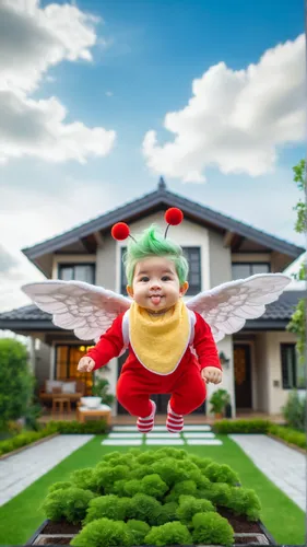 背景:房屋場景延伸,增加綠色植物,天空:藍天白雲,house insurance,baby float,home ownership,flying dandelions,flying seed,garden gnome,scandia gnome,artificial grass,house sales,roof landscape,homeownership,grass roof,garden 