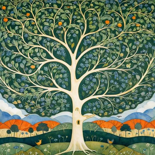 bishvat,celtic tree,the branches of the tree,tree of life,orange tree,flourishing tree,bodhi tree,olive tree,argan tree,fig tree,xhevat,voysey,tangerine tree,khokhloma painting,family tree,persimmon tree,sacred fig,deciduous tree,quercia,oak tree,Illustration,Retro,Retro 23