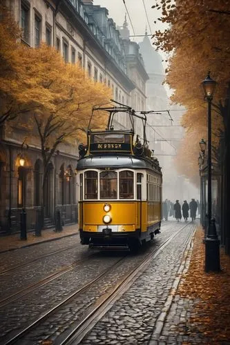 the lisbon tram,street car,tram,tramway,streetcar,cable car,trolley train,trolleybus,cablecar,tram road,trolleybuses,tram car,cable cars,brussels belgium,trolley bus,budapest,funicular,autumn fog,electric train,trolley,Illustration,Realistic Fantasy,Realistic Fantasy 29