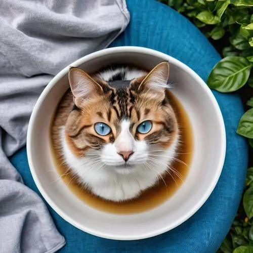 cat drinking tea,cat coffee,soup bowl,catroux,macchiato,espresso,Photography,General,Realistic