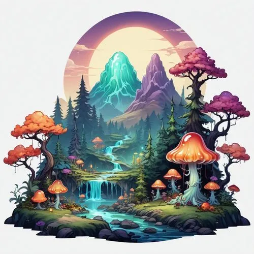 mushroom landscape,mushroom island,fairy village,fairy world,fantasy landscape,fairy forest,Illustration,Abstract Fantasy,Abstract Fantasy 11