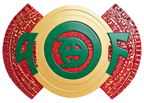 Guerrero wrestling logo, circular shape, bold font, red and green colors, Mexico-inspired design, intricate patterns, Aztec influences, golden accents, 3D effect, metallic texture, high-contrast light