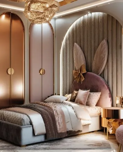 add more rosegold,add pink bed,the luxurious bedroom has a big bed with modern decor,bedchamber,chambre,bedroom,sleeping room,headboards,bedrooms,Illustration,Paper based,Paper Based 07