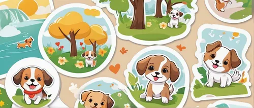 animal stickers,welsh springer spaniel,clipart sticker,seamless pattern,stickers,corgis,wood daisy background,beagle,basset hound,dog illustration,cartoon forest,scrapbook clip art,spring leaf background,background pattern,dog digital paper,kooikerhondje,seamless pattern repeat,kawaii animal patches,pocket beagle,basset fauve de bretagne,Unique,Design,Sticker