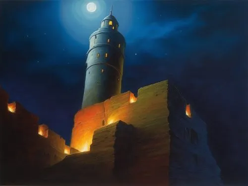 siggeir,lighthouse,mcquarrie,lighthouses,night scene,aivazovsky,light house,electric lighthouse,phare,lankhmar,faro,hildebrandt,coville,rubjerg knude lighthouse,peter-pavel's fortress,khandaq,wieslaw,minaret,barad,red lighthouse,Illustration,Realistic Fantasy,Realistic Fantasy 32