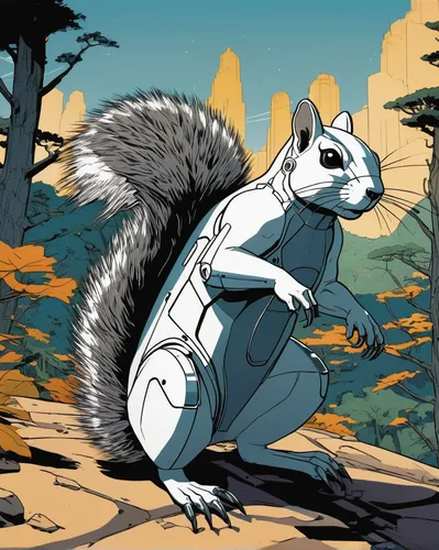 atlas squirrel,abert's squirrel,ring-tailed,eurasian squirrel,fox squirrel,sciurus,gray squirrel,striped skunk,chipping squirrel,skunk,grey squirrel,long tailed weasel,anthropomorphized animals,common opossum,suricata suricatta,squirrel,mustelidae,tree squirrel,indian palm squirrel,african bush squirrel,Illustration,American Style,American Style 09