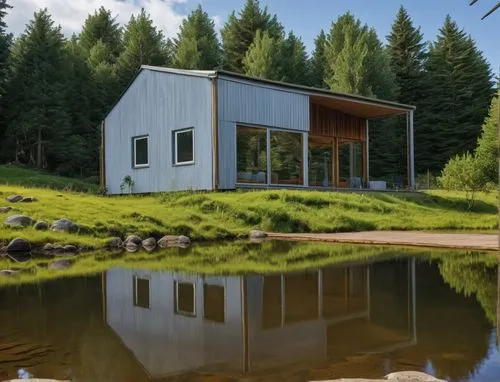 inverted cottage,house with lake,small cabin,forest house,timber house,boat house,summer cottage,passivhaus,the cabin in the mountains,house in the forest,summer house,mid century house,summerhouse,arkitekter,holiday home,meadowcroft,prefabricated buildings,acreages,house by the water,resourcehouse,Photography,General,Realistic