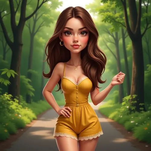 dressup,cute cartoon image,cute cartoon character,female runner,woman walking,yellow jumpsuit