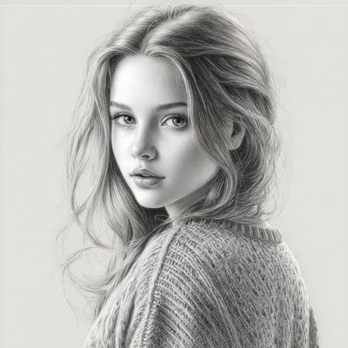 女孩，毛衣，白色背景,a woman is standing in front of a white background,moretz,ginta,marloes,florrie,cailin,liesel,Illustration,Black and White,Black and White 30