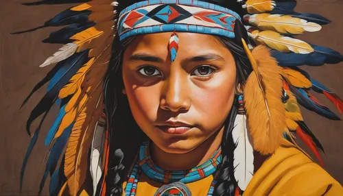 """Sierra"" 12"" x 14"" Original Oil on Linen by Craig Tennant Native American Young Girl Portrait",american indian,native american,the american indian,indigenous painting,tribal chief,indian headdres