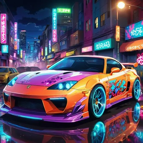 3d car wallpaper,nissan gtr,gtr,supra,colorful city,car wallpapers,Illustration,Japanese style,Japanese Style 03