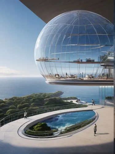 futuristic architecture,glass sphere,etfe,seasteading,penthouses,futuristic landscape,Photography,General,Natural