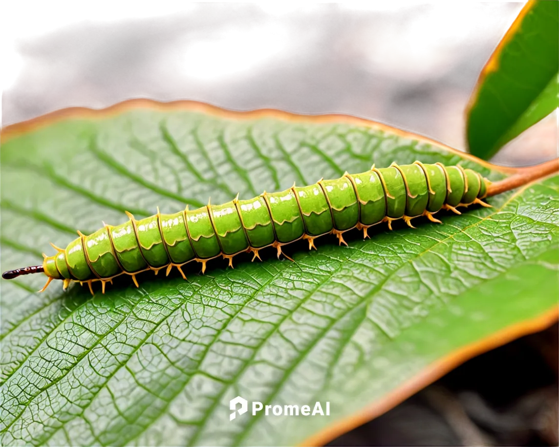 caterpillar feces, greenish brown color, irregular shape, tiny size, scattered on leaf surface, natural texture, macro photography, shallow depth of field, warm lighting, 3/4 composition, vibrant gree