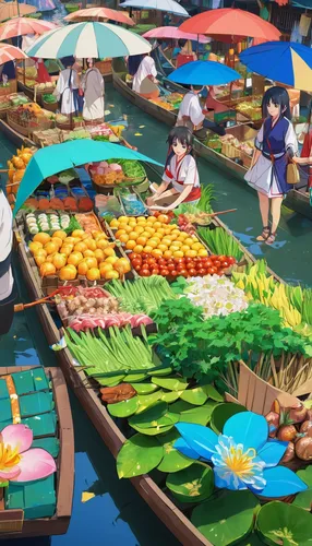 floating market,fruit market,vegetable market,hoian,market vegetables,vietnam's,inle lake,hanoi,large market,viet nam,fish market,the market,vietnam,southeast asia,hoi an,market,farmer's market,heart of love river in kaohsiung,ha noi,floating restaurant,Illustration,Japanese style,Japanese Style 03