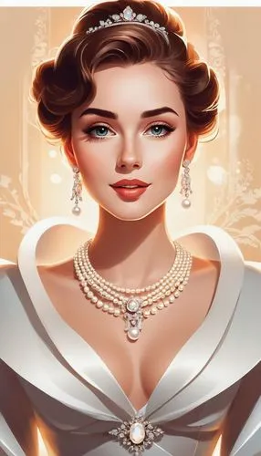 bridal jewelry,bridewealth,pearl necklace,maxon,noblewoman,art deco woman,Illustration,Vector,Vector 01