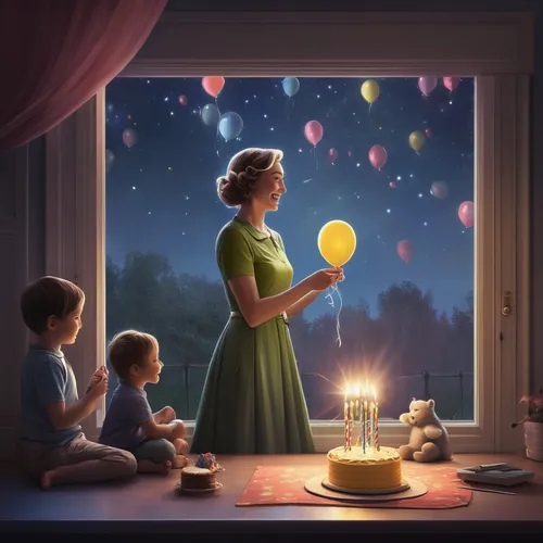 little girl with balloons,star balloons,wishes,happy birthday balloons,balloon,fireflies,children's birthday,lanterns,star mother,the little girl's room,kids illustration,wishing,balloons,birthday balloon,candle light,children's fairy tale,advent star,ballon,fairy lanterns,candlelights,Conceptual Art,Sci-Fi,Sci-Fi 25