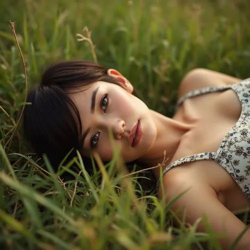 girl lying on the grass,on the grass,qixi,vietnamese woman,relaxed young girl,asian girl,Photography,Documentary Photography,Documentary Photography 04