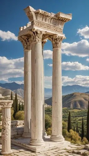 greek temple,laodicea,doric columns,temple of diana,roman temple,erechtheus,ephesus,roman columns,hierapolis,temple of hercules,caesonia,dougga,palmyra,three pillars,pergamum,pillars,classical antiquity,pamukkale,messene,pergamon,Art,Classical Oil Painting,Classical Oil Painting 34