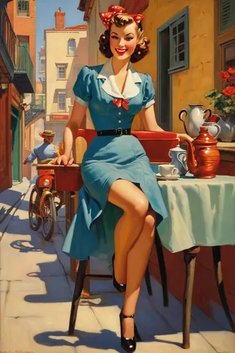 woman with ice-cream,woman at cafe,woman drinking coffee,woman holding pie,girl in the kitchen,retro pin up girl,retro woman,pin-up girl,woman bicycle,retro women,retro pin up girls,retro girl,pin-up girls,girl with bread-and-butter,vintage girl,vintage woman,maraschino,girl with cereal bowl,pin up girl,christmas pin up girl,Illustration,Retro,Retro 10