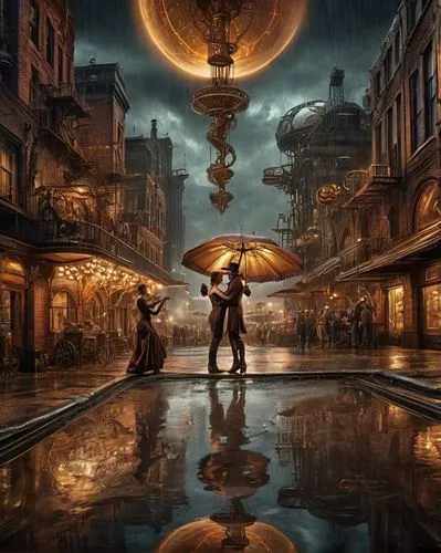 golden rain,bioshock,man with umbrella,sci fiction illustration,fantasy picture,rainfall,discworld,fantasy art,walking in the rain,the sun and the rain,steampunk,umbrellas,imaginarium,downpour,world digital painting,syberia,rainstorm,jablonsky,mary poppins,struzan,Illustration,Realistic Fantasy,Realistic Fantasy 13