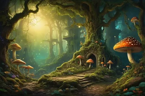 mushroom landscape,fairy forest,mushroom island,forest mushroom,forest mushrooms,fairytale forest,fairy village,enchanted forest,fairy world,forest floor,elven forest,mushrooms,toadstools,cartoon forest,forest of dreams,tree mushroom,fantasy landscape,fantasy picture,forest background,forest landscape,Art,Classical Oil Painting,Classical Oil Painting 39