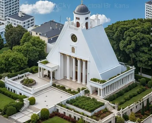 sky scraper, more glass, more
terraces , circular clock,the view from above of a large building with trees and shrubs around it,senayan,kerk,church of christ,chulalongkorn,kirke,kebayoran,Photography,