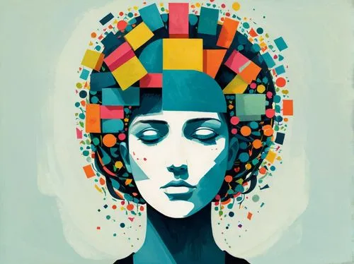 cubist,head woman,woman thinking,mondrian,cubists,neuroplasticity,cerati,chedid,cubisme,multicolor faces,transcranial,art deco woman,cool pop art,human head,expressionistic,pop art woman,prosopagnosia,decorative figure,cognitive psychology,headdress,Illustration,Vector,Vector 08