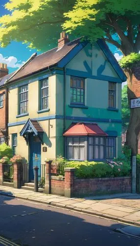 apartment house,ghibli,estate agent,studio ghibli,violet evergarden,crooked house,townhome,maplecroft,kyokai,pub,ludgrove,townhouses,kotoko,townhouse,townhomes,hachiman,shinbo,yazaki,apartment complex,house painting,Illustration,Japanese style,Japanese Style 03