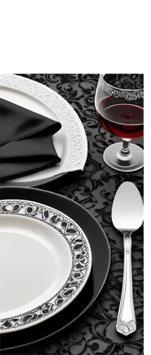 dinnerware set,tableware,serveware,black plates,dishware,place setting,chinaware,table setting,stemware,placemat,decorative plate,tablescape,black and white pattern,flatware,glasswares,flavoring dishes,champagne stemware,catering service bern,cookware and bakeware,kitchenware,Illustration,Paper based,Paper Based 27