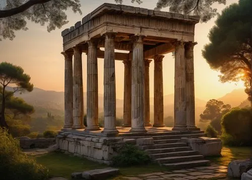 greek temple,temple of diana,roman temple,temple of hercules,artemis temple,ancient olympia,messene,erechtheus,pallas athene fountain,delphi,doric columns,panagora,peristyle,leptis,caesonia,priene,gennadius,paestum,ephesus,metapontum,Art,Classical Oil Painting,Classical Oil Painting 13