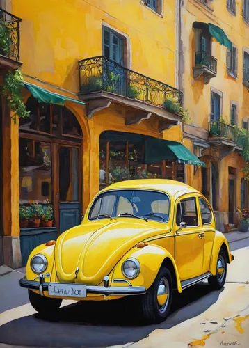 volkswagen beetle,volkswagen new beetle,vw beetle,yellow car,the beetle,porsche 356,cinquecento,porsche 912,1000miglia,beetle,volkswagen vw,porsche 356/1,fiat 500,fiat500,fiat 518,italian painter,fiat 501,volkswagen 181,porsche,oil painting on canvas,Photography,Documentary Photography,Documentary Photography 25