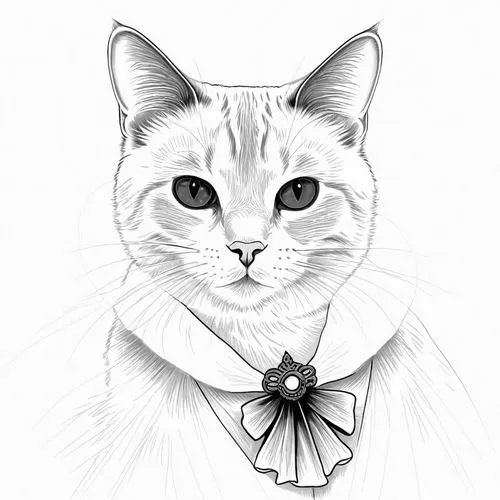 a cat wearing a neck tie with a collar,drawing cat,cat line art,flower cat,cat portrait,krita,cat vector,Design Sketch,Design Sketch,Detailed Outline