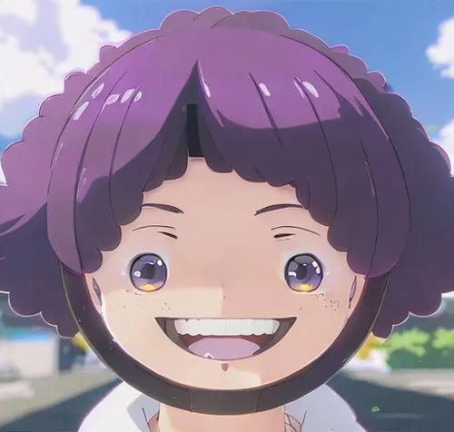 purple hair, smile,a girl's smile,protect,the face of god,hinata,grin,a smile,uruburu,killer smile,umai,saji,matsuno,shochikuume,komajirou,baby smile,mado,kosmea,yo-kai,my hero academia,himuto,bazarut