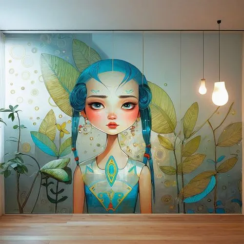 wall painting,paper art,glass painting,flower wall en,mermaid background,gournay,Conceptual Art,Graffiti Art,Graffiti Art 05